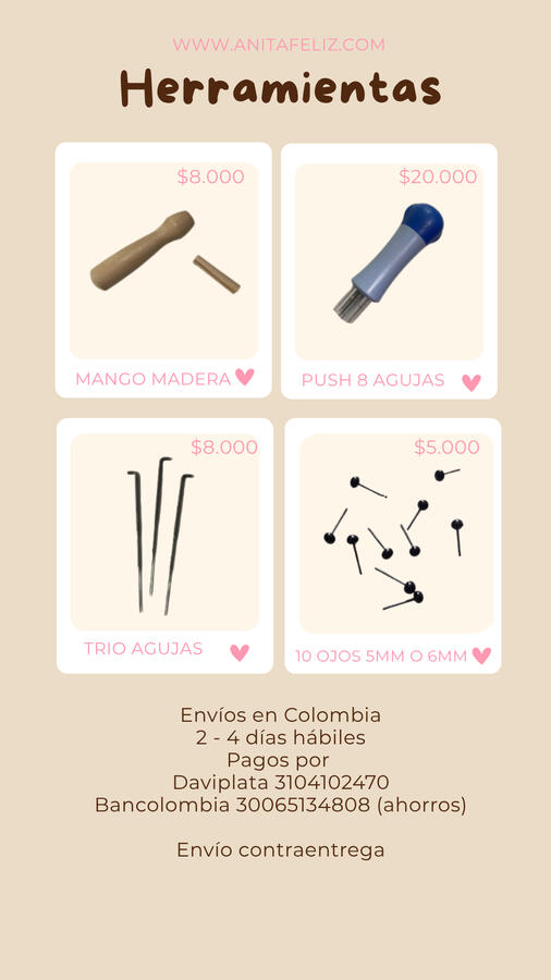 agujas, Colombia, materiales para fieltro agujado